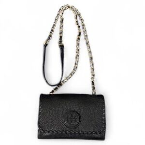 Small Tory Burch crossbody bag with black and gold braided chain